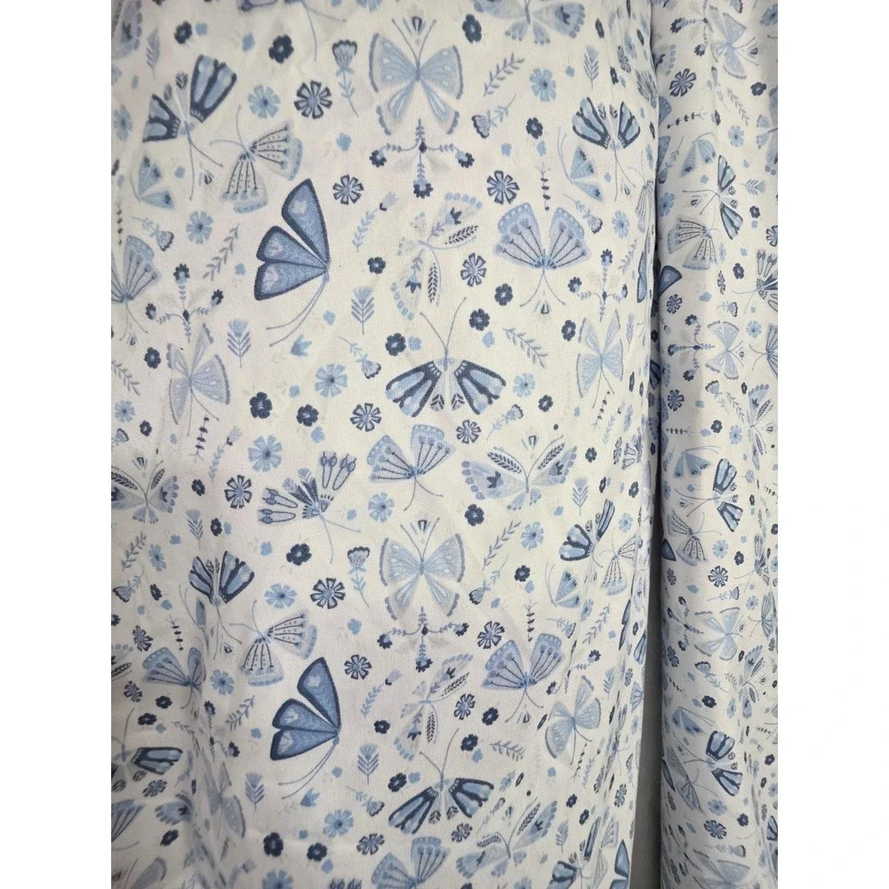 Cynthia Rowley Butterfly Floral Sheet Set Queen Flat Fitted Blue White